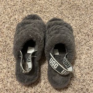 Grey UGG fluffy slippers